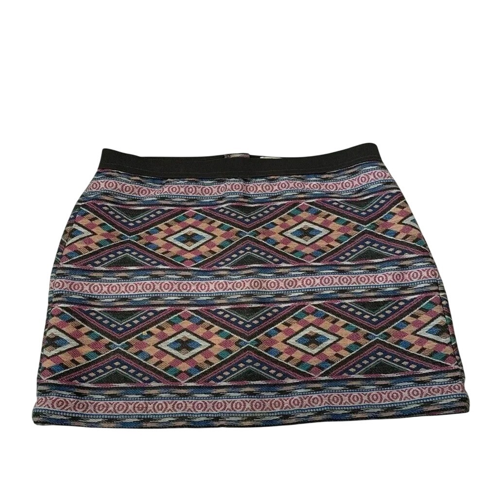 American Eagle Southwest Woven Mini Skirt 10 Pink Blue Elastic Waist Cotton
